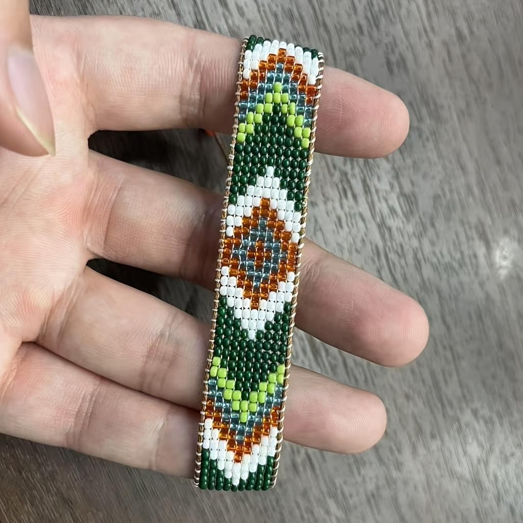 Bohemian Style Gradient Color Rice Bead Braided Bracelet, Retro Fashion Geometric Bead Jewelry