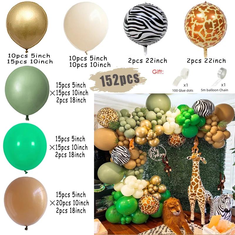 Sage Green Brown Wildlife Themed Balloon Garland Arch Kit Deer Print for Jungle Safari Kid Birthday Baby Shower Party Decoration