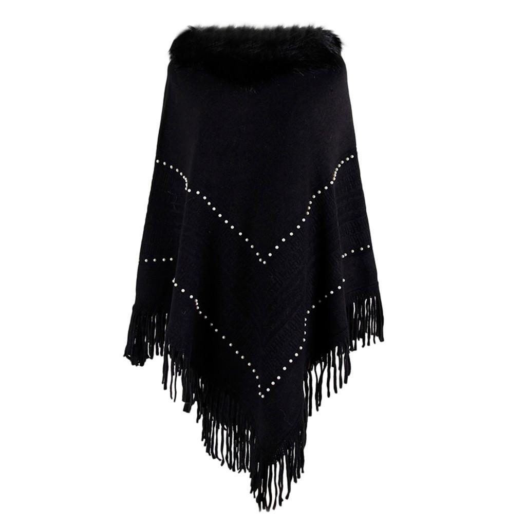 Women Winter Knitted Cashmere Capes Shawl Cardigans Sweater Coat