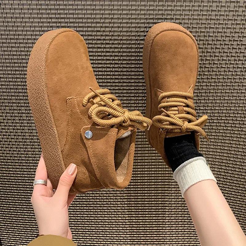 Semiš Platforma Dámské Kotníkové boty Ploché Módní Boty Žena 2025 Trend Zima Nový návrhář Chůze Útulný Ležérní Dámské Snow Botas