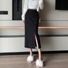 New Chinese Style National Knitted Skirt Women's Spring Autumn Slit Hip Retro Buckle Mid-length Skirt