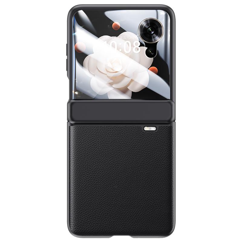 

Для Honor Magic V Flip 5G Чехол Защита шарнира Кожа+ПК Чехол для телефона с пленкой для заднего экрана Black