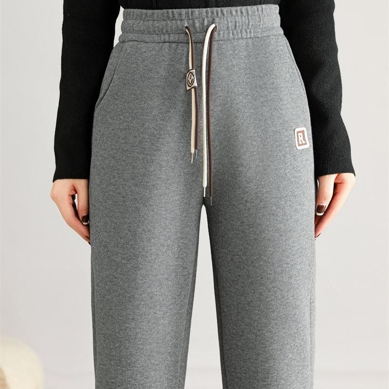 Winter Autumn Warm Women Pant Fashion High Waist Thick Loose Pants Solid Color All-Match Plush Sweatpants