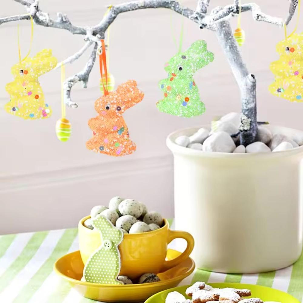 Foam Easter Egg Hanging Ornament Glitter Holiday Decorative Eggs Creative Easter Bunny Pendant  DIY
