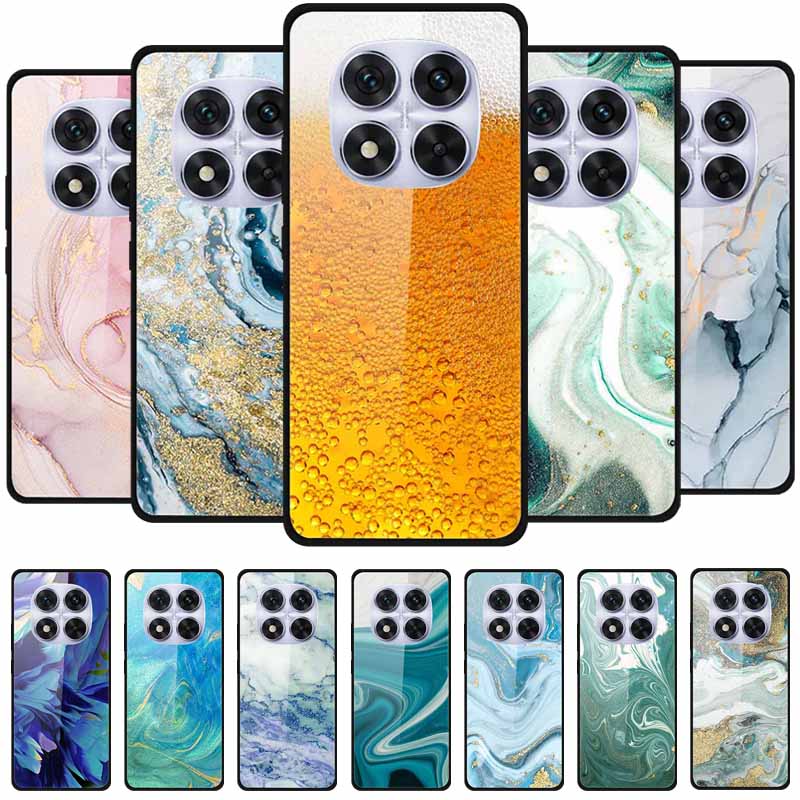 Tempered Glass Case For Xiaomi Redmi Note 14 Pro 5G Back Cover PC Hard Shockproof Cases Beer Marble Texture Cool Fashion Funda