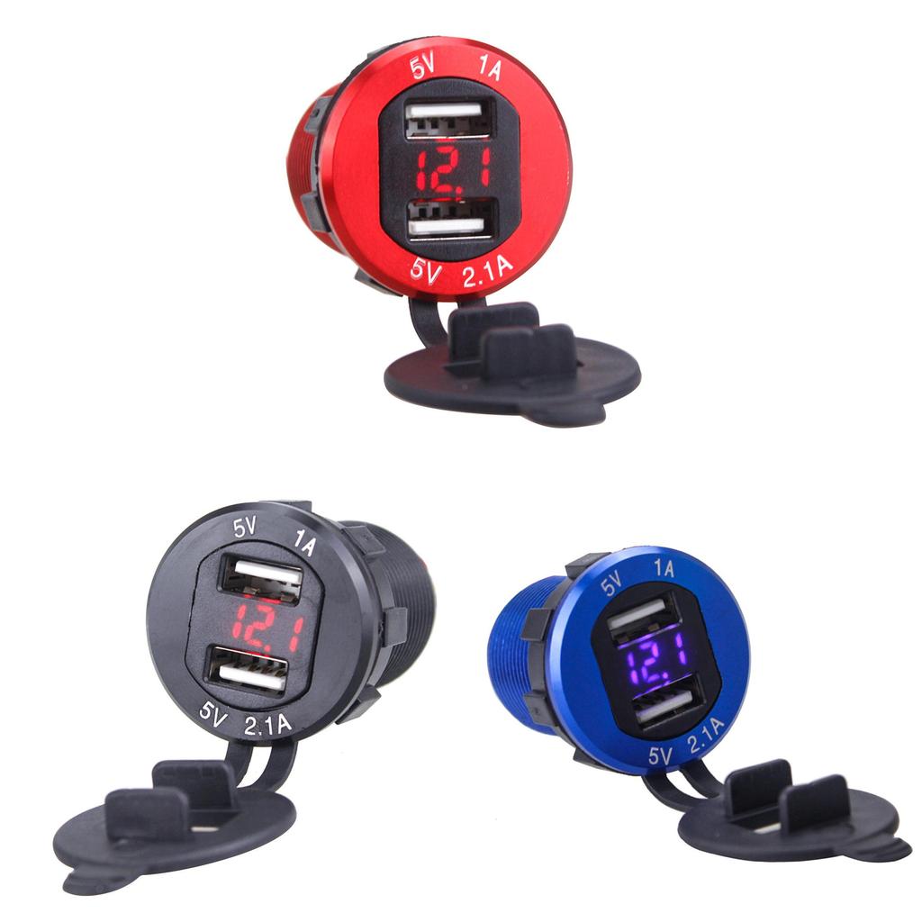 Premium Quality 12v/24v Car Cigarette Lighter Socket Plug Dual Usb Charger Adapter With Led Voltmeter