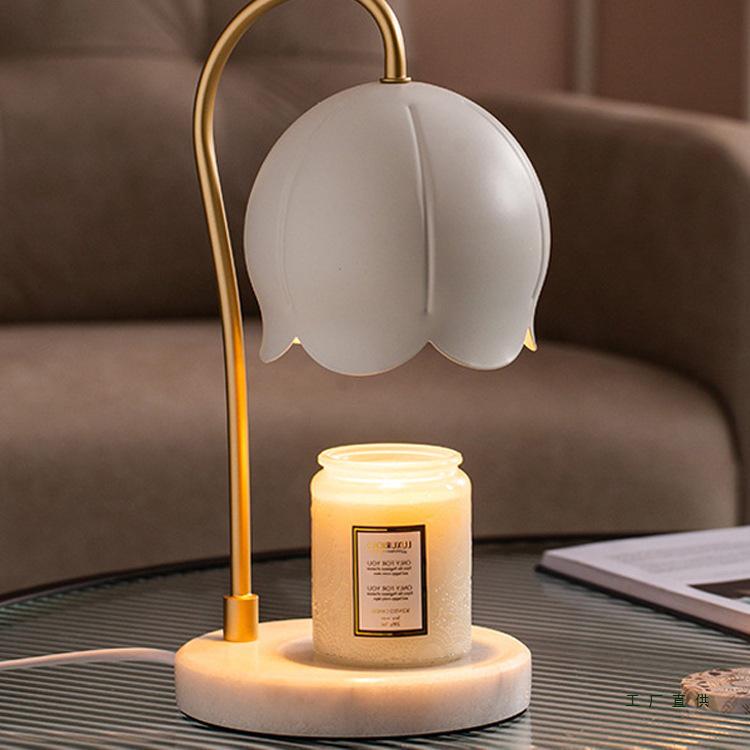 Beast Valley Lily Aroma Candle Lamp - Smokeless Wax Melting Marble Lamp for Romantic Bedroom Ambiance