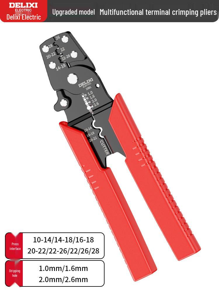 Delixi Multifunctional Wire Stripping & Crimping Tool with Gilt Cold-Pressed Terminals