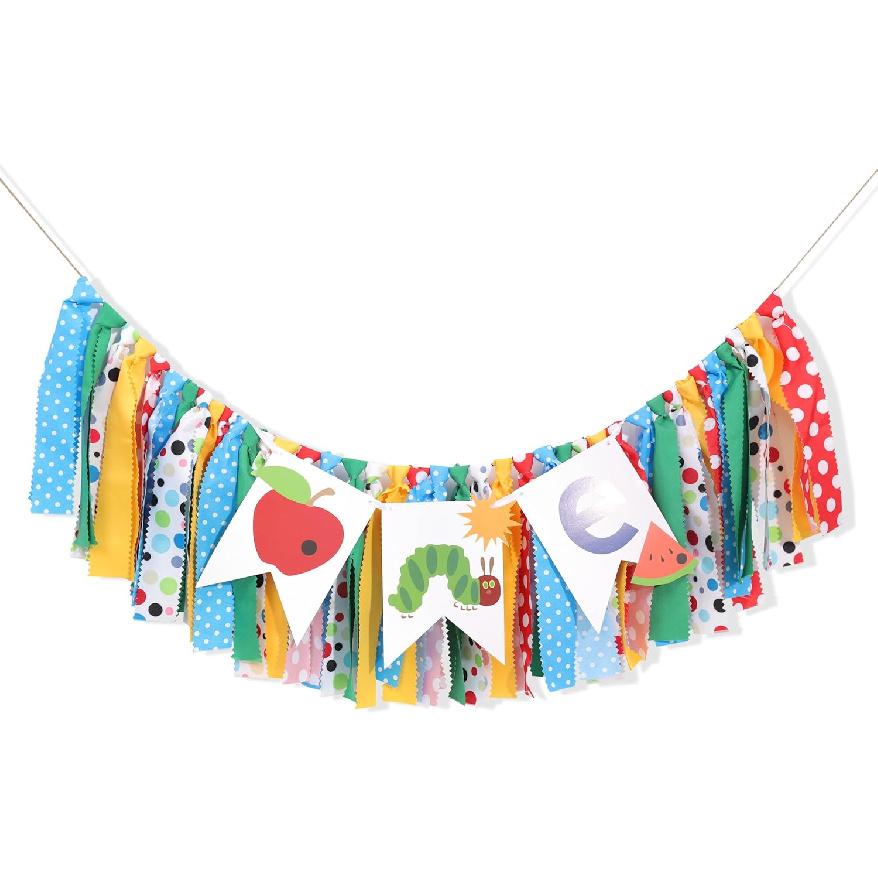 Caterpillar High Chair Banner - Very Hungry Caterpillar 1st Birthday Banner, Photo Backdrop for Baby's 1st Birthday Party Decorations
