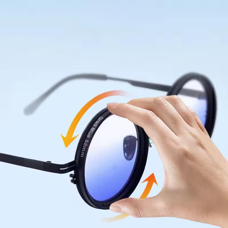 1Set Adjustable Tint Sunglasses Men Women ND9 Dimming Sun Glasses Retro Round Eyeglass With Gradient Lenses 2025