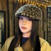 Pu Leather Brim Leopard Print Berets Keep Warm Women Newsboy Caps Lamb Wool Berets Hat  Female