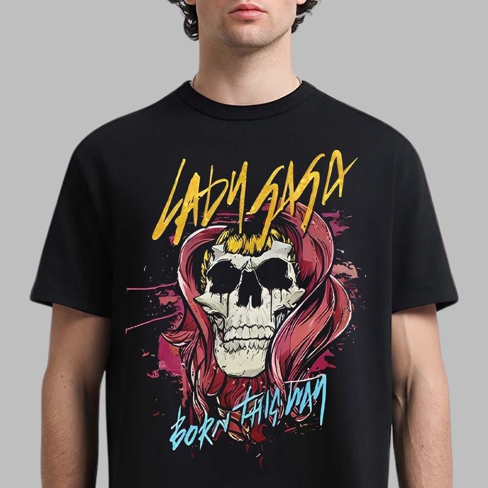 

Lady Gaga Born This Way Skull T-shirt Cotton For men Women S-4XL M209 Unisex T-Shirt L