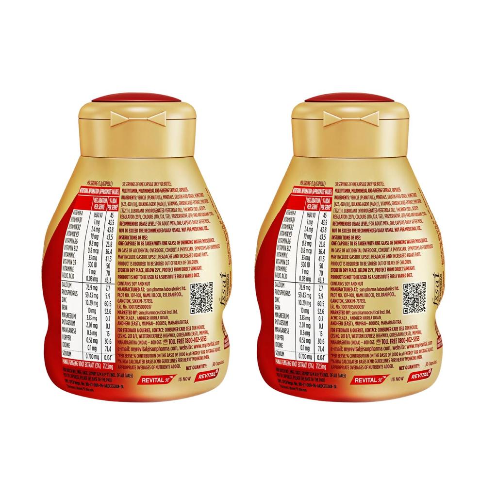 Revital H Multivitamin For Men 30 Capsules Pack Of 2 With Natural Ginseng Zinc Vitamins Minerals Daily Energy