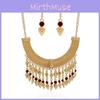Necklace Tassel Fashion Eardrop Set With Layered Chain And Details Gemstone