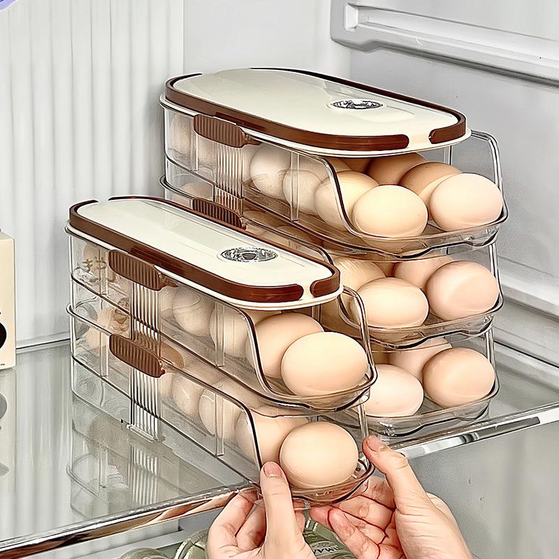 Auto Rolling Fridge Egg Organizer Kitchen Egg Holder for Fridge Space Saving Eggs Dispenser for Refrigerator Storager JAF239