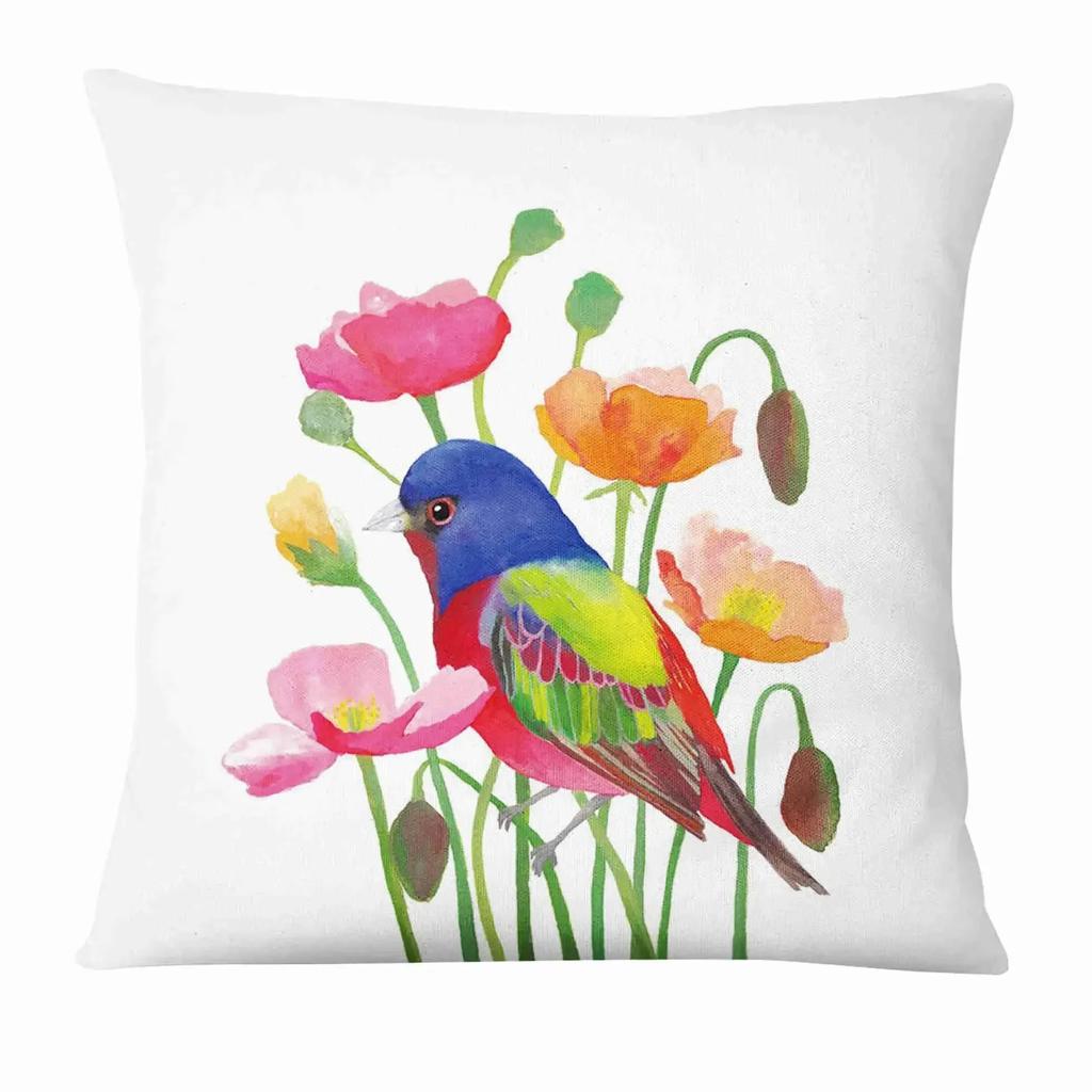 Office Decoration Cushion Cover Luxury Home Pillowcase Square Painted Flower Bird Butterfly Print Decoration