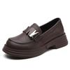 Retro Women Leather Shoes Low-cut Slip-on Loafers Waterproof Ladies Elegant Chunky Shoes for Walking Traveling Non-slip Soft Sole