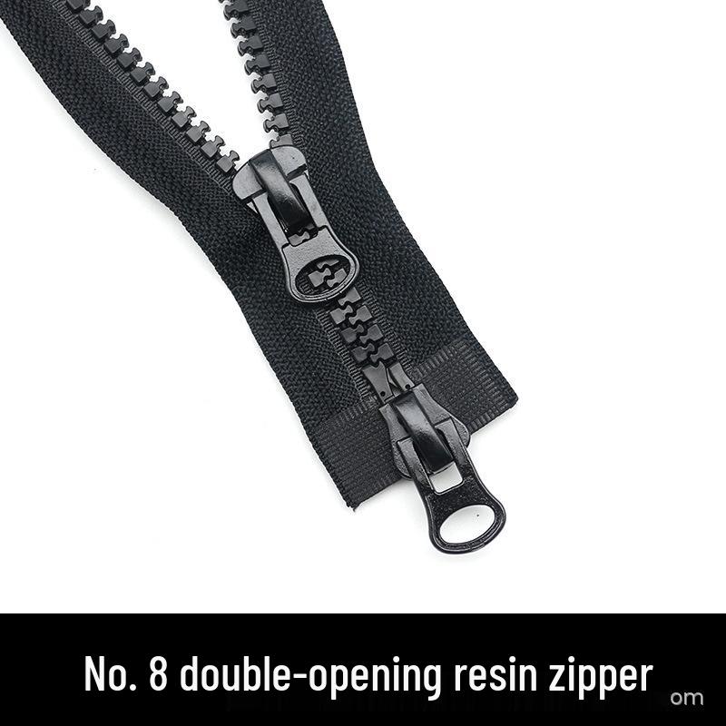 #8 Schwarzer Harz-Reißverschluss, Doppelkopf, 5m für Schlafsäcke & Zelte