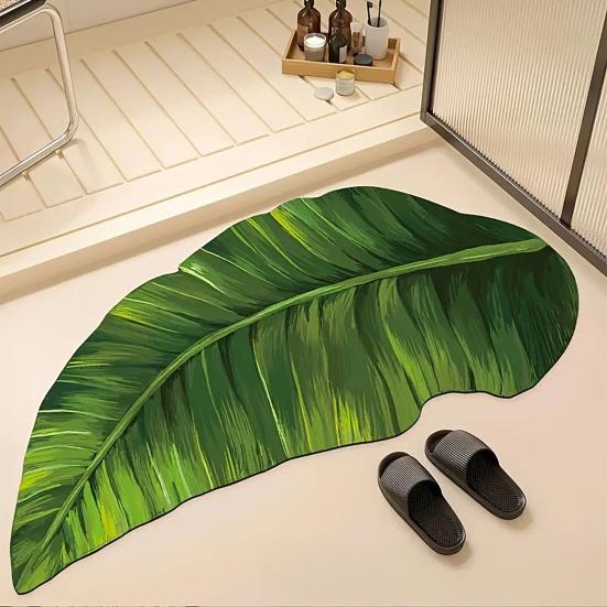 Realistic 3D Leaf Rug Irregular Leaf Shaped Floor Mat Anti Doormat for Bathroom Slip Green Leaf