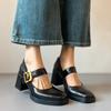 Retro Square Head High-heeled Mary Jane Shoes One-word Buckle Single Shoes Waterproof Table Thick Heel Light Mouth Shoes