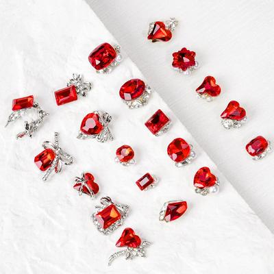 Red Pile Diamond Jewelry Finished Peach Heart Rock Sugar Fat Square Crooked Heart Diamond Snowflake Nail Drill Jewelry Nail Jewelry
