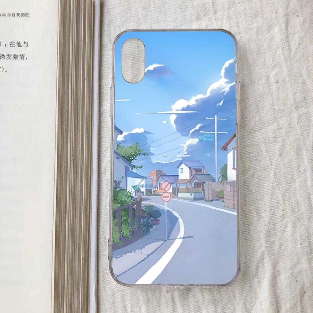 Japan Anime Landscape Phone Case For iPhone 15 13 14 Pro Max XS XR 12 11 Pro 13 Mini 6 7 8 Plus Clear Back Cover Capa