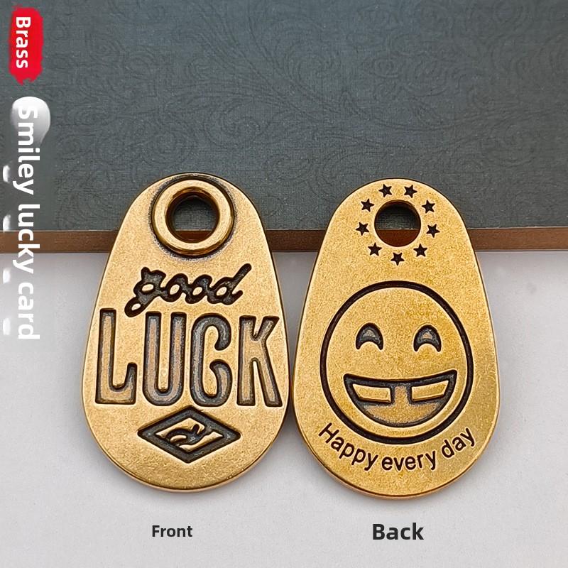 Brass Good Luck Car Pendant Smiley Face Lucky Bag Pendant LUCK Retro European and American Creative Pendant