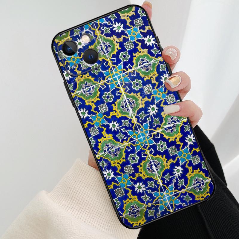 Square Turkish Flower Tiles Phone Case For iPhone 17 Pro Max 14 13 12 11 15 16 Pro Max mini 15 16 Plus 16e 17 Air Cover