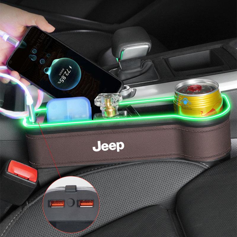 Car Seat Atmosphere LED Light Gap Storage Box Organizer For Jeep Grand Cherokee Wrangler JK Gladiator Compass Renegade Patriot ALM1