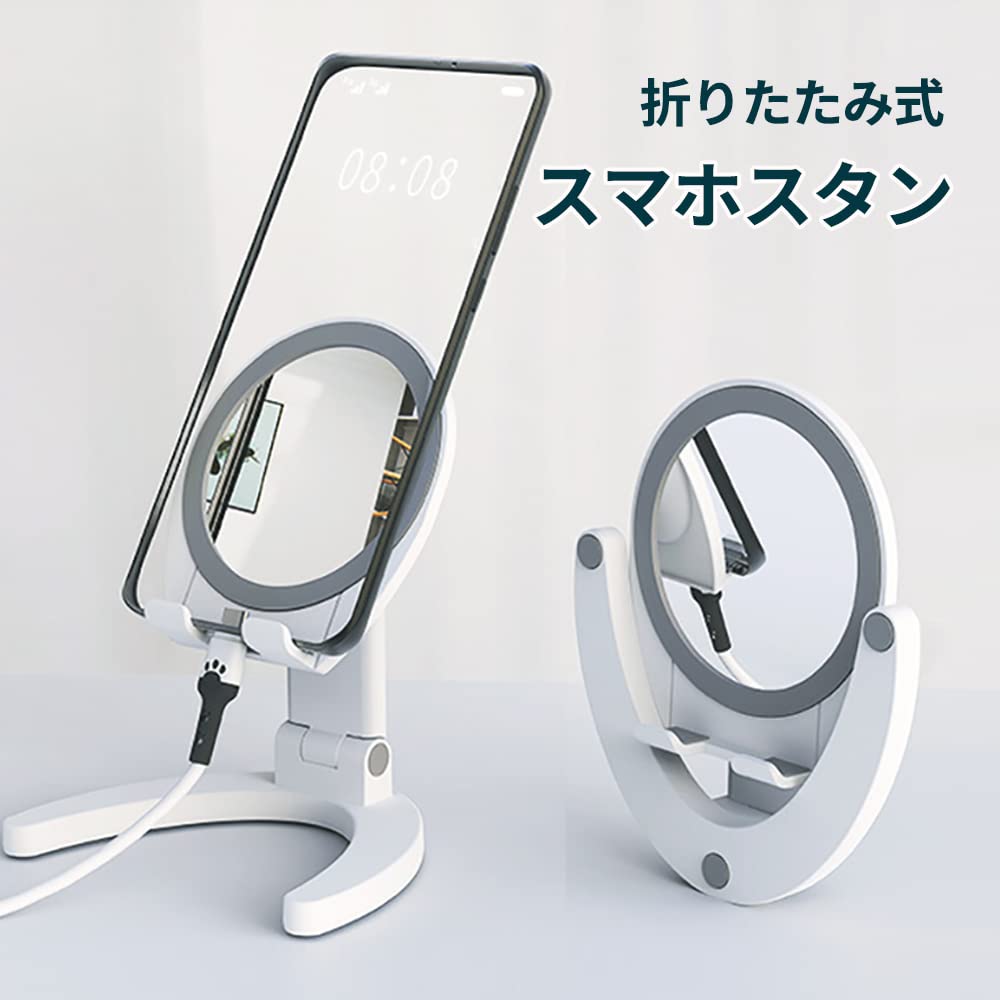 JEWYOCO Klappbarer Make-up-Tischaufsatz Perfekt für und Smartphone Höhen- und Winkelverstellbarer Spiegel, Spiegel, Kompakt, Leicht, Rund, Tragbar, Ausflüge,