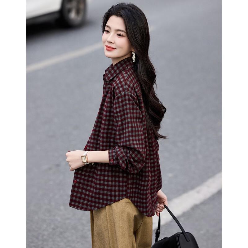 Demana Retro Plaid Lapel Shirt for Women