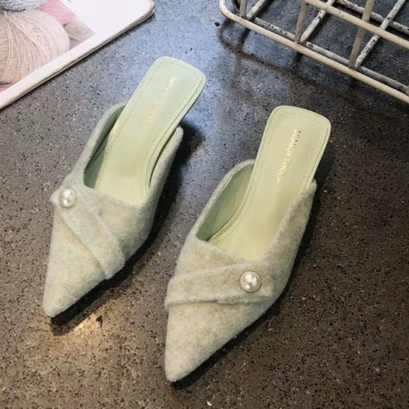 

Модные женские туфли-баотоу, весенние новинки, остроносые, с мелким вырезом, из замши, противоскользящие, износостойкие, на низком каблуке 40