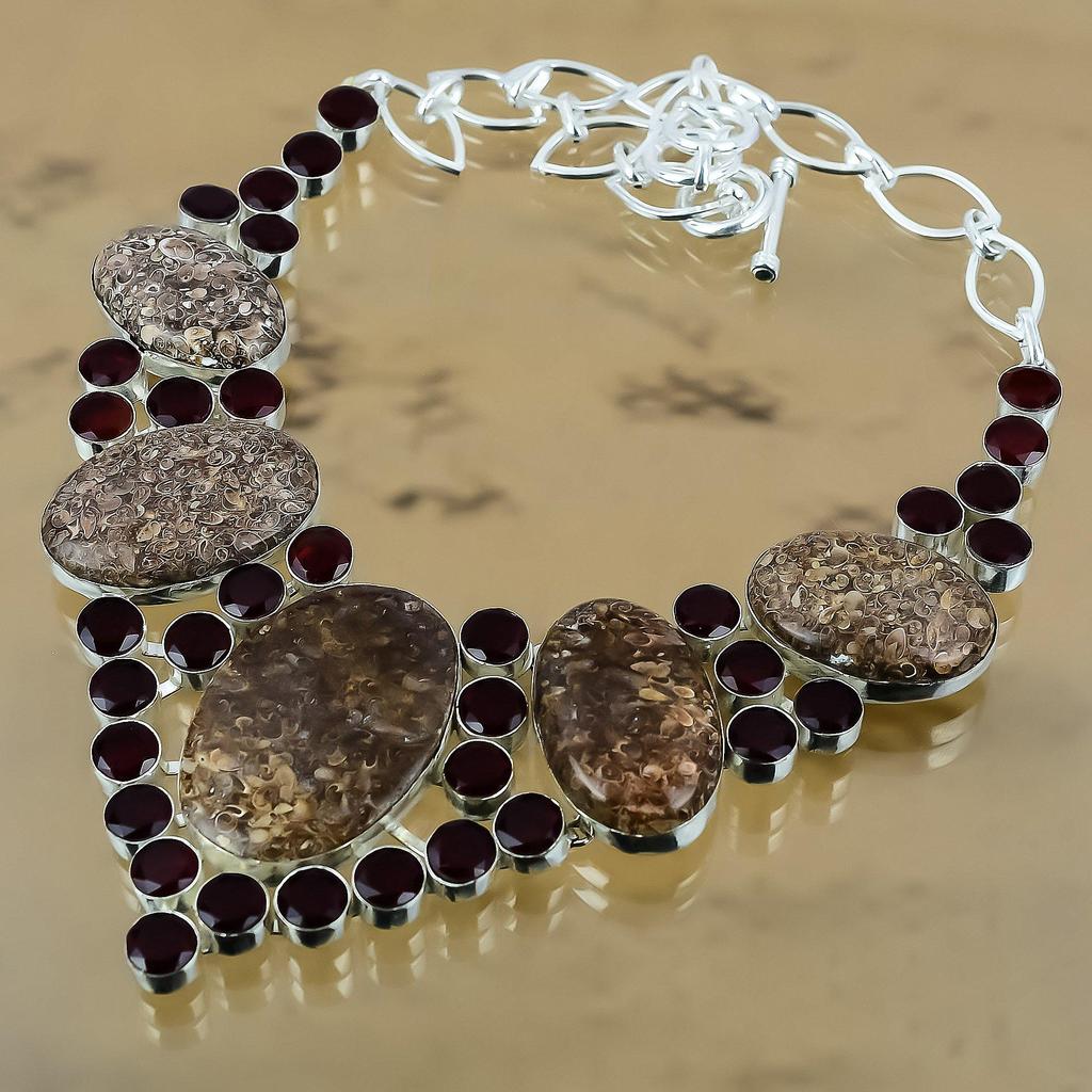 Gift For Her 925 Silver Natural Turritella Agate Chain Adjustable Necklace