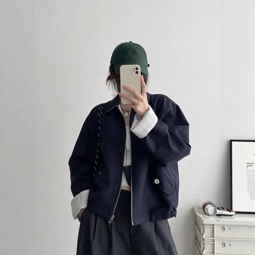 Retro Striped Reversible Jacket - Turn-Down Collar, Loose Casual Fit for Spring & Autumn 2025