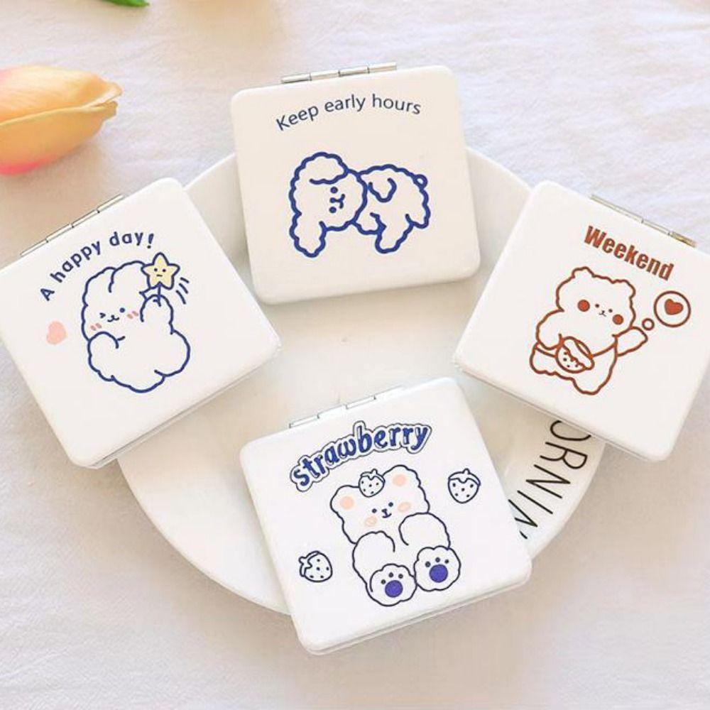 Double-Sided Folding Makeup Mirror Cartoon Dog Compact Pocket Mirror  Cosmetics Tools