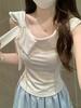 Korean Style Women's Ruffle Off-Shoulder Bow Cotton Top