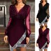 Formal Dress Solid Color Sequins Spring Autumn Net Yarn See Through Dress for Wedding