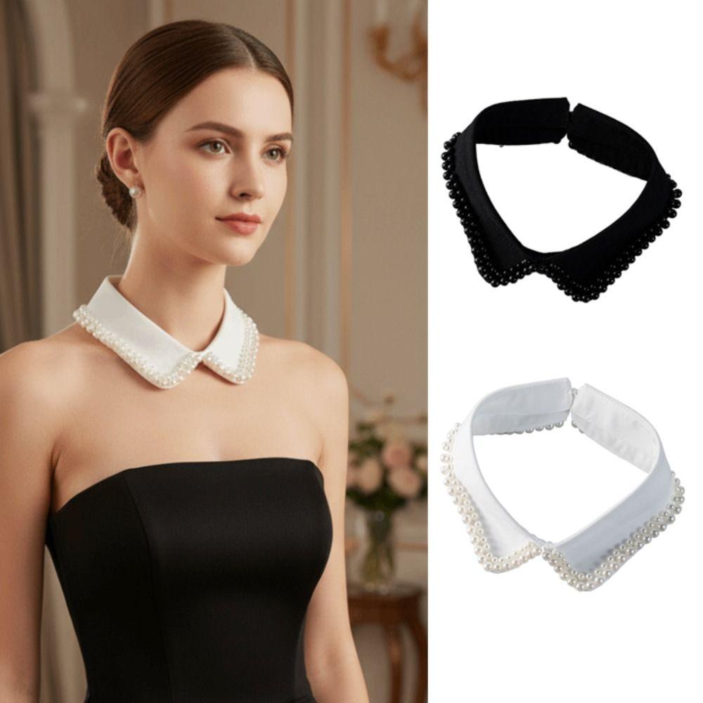 Fashionable Pearl Border Fake Collar Detachable Minimalist Shirt Collar Accessory High-End Elegant Dress Blouse Decor For Women