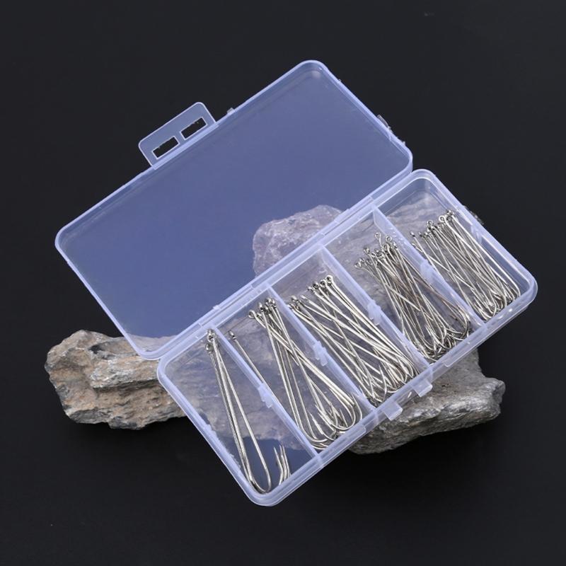 70 Stück Widerhaken Angelhaken Langer Schenkel Angelhaken Salzwasser Angelzubehör Mehrere Größen Metallhaken