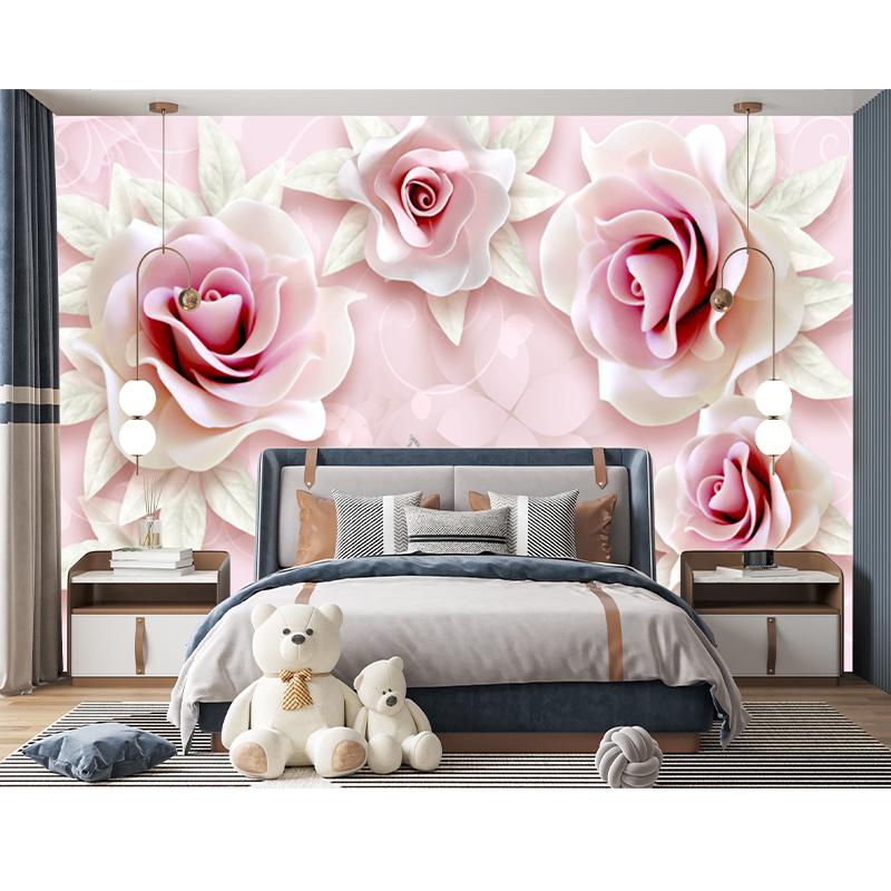 3d Mural Fresh Embossed Pink Roses Wallpaper Living Room Bedroom Wall Murals Home Decor