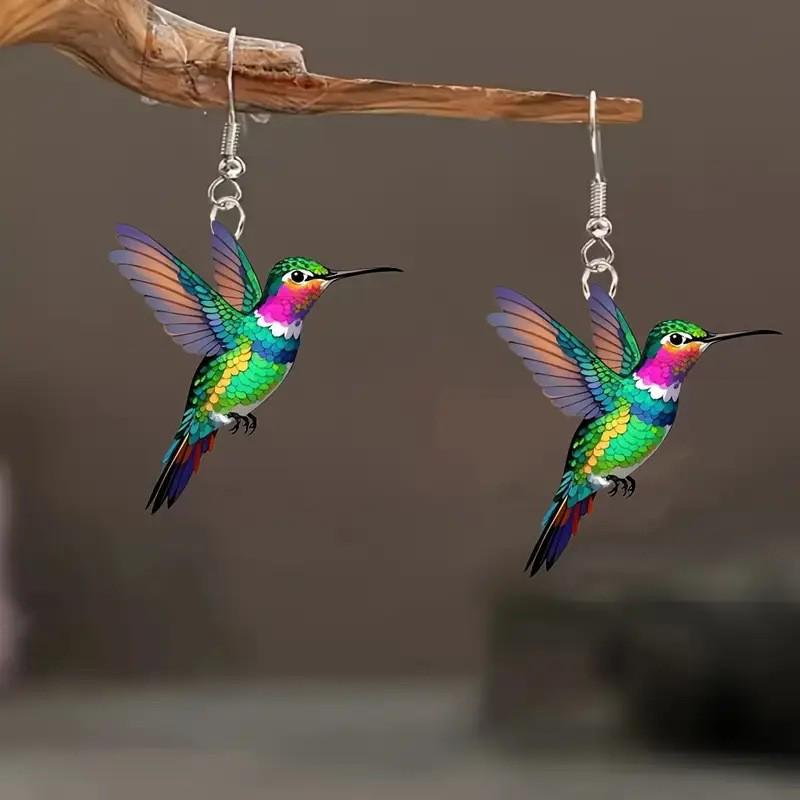 2024 Retro Colorful Bird Acrylic Earrings - European and American Fashion