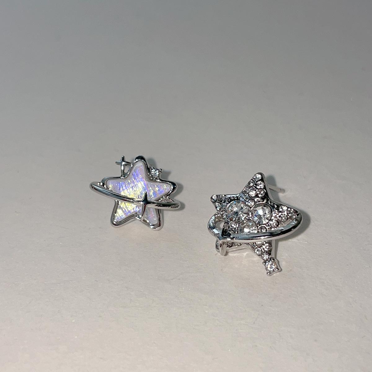 

универсальные красочные блестящие трехмерные серьги-гвоздики в форме звезд для женщин, высококачественные асимметричные серебряные серьги-иглы из циркония 925 silver needle