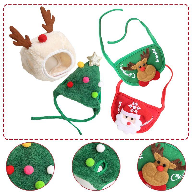 Adorável Conjunto de Chapéu de Natal e Toalha de Saliva para Cães e Gatos Para Celebrações Festivas de Animais de Estimação