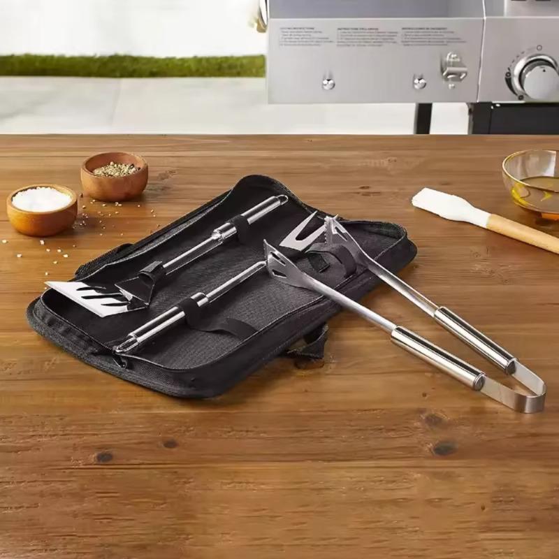 Stainless Steel BBQ Tool Set with Oxford Storage Bag Portable Outdoor Grilling Utensils Kit for Camping Picnic Barbecue