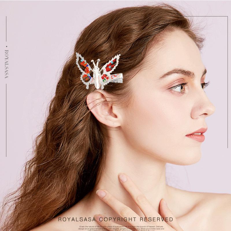 Flygende sommerfugl hårspenne, Sommerfugl rhinestone hårklemmer Elegant metall sideklemme, Bevegelig flygende sommerfugl skinnende hårklemmer