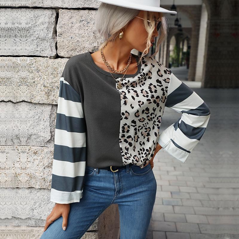 Damenbekleidung Mode Lässige Oberteile Hemden Modisches und Lässiges Temperament Herbst und Winter Damen Splicing Langärmliger Gestreifter Strickpullover