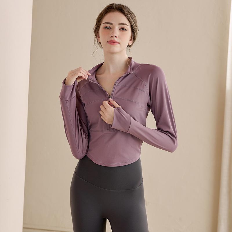 

2025 Women s Half-Zip Yoga Suit - Long Sleeve Slimming Autumn Running Top S