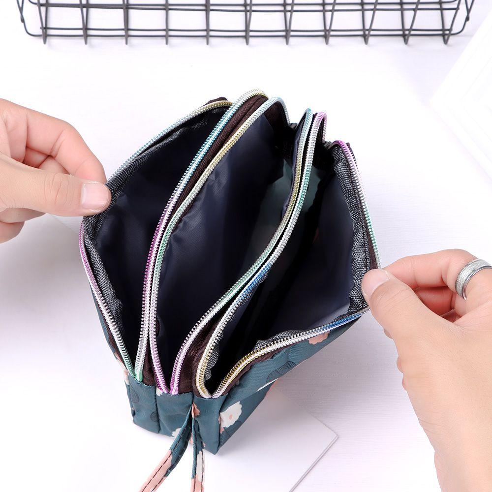 Portable Key Waterproof Print Canvas Bag Three-layer Long Wallet Coin Purse Female Handbag