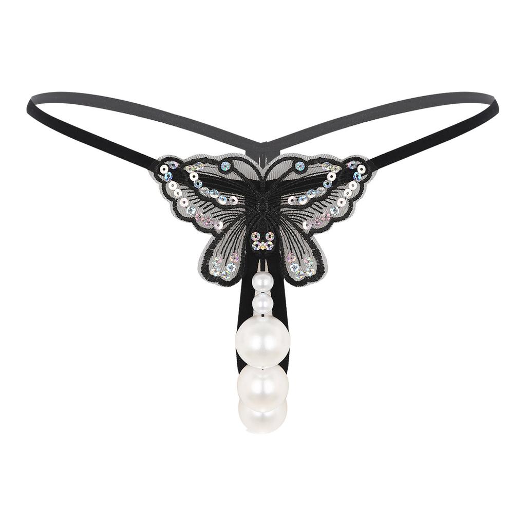 Dámske G-Stringové nohavičky s perličkami Dizajn s umelými perlami Tenký pás Otvorený rozkrok T-späť Provokatívne tangá