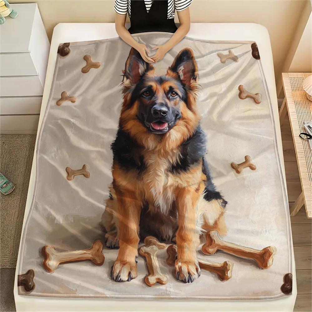 1Pc Dog&Bone Print Flannel Blanket, High quality Comfortable for All Seasons, Home Decor, Warmth and Comfort, Perfect for Christmas Gifts